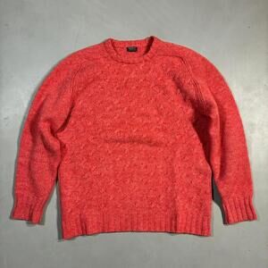 Vintage 1960s Brooks Brother Cable-Knit Shetland Wool Sweater Salmon Pink